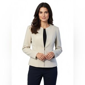 Liz Claiborne Collection Ivory Silk Zip Blazer Jacket Size 6